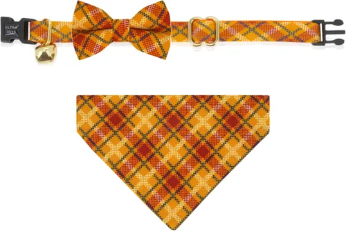 Miniatura 16 de Ultra Joys Collar de gato con campanas - Separable para gatitos y gatos - Estampado a cuadros naranja pequeño Solo cuello a cuadros
