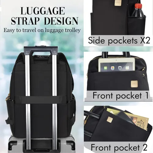 Miniatura 5 de Mochila para laptop para mujer, delgada de viaje, bolsa para computadora portátil de hasta 15.6 pulgadas, ligera, tamaño mediano, bolsa de trabajo