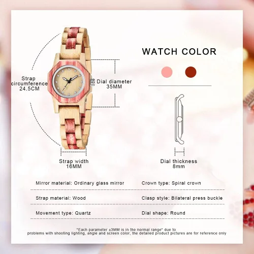 Miniatura 4 de Reloj de madera para mujer con correa de madera de cuarzo, analógico, colorido, relojes de madera de bambú para mujer, BS-WM01-MADERA