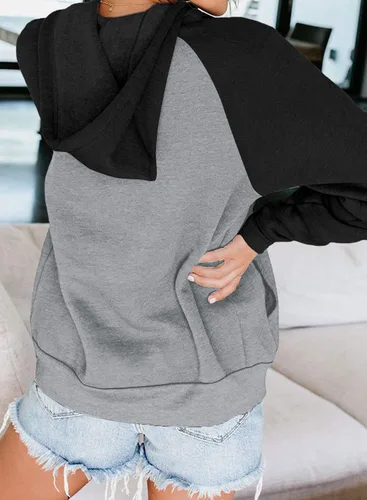Miniatura 4 de INFITTY Sudadera casual con capucha y bolsillo para mujer, manga larga, con cremallera, ligera, con bloques