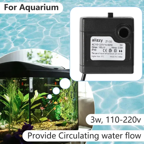 Miniatura 3 de alizzy Bomba de agua pequeña de 50 GPH (180L/H) de 3 W con tubo y flujo ajustable para fuente de mesa, acuario, pecera, hidropónica