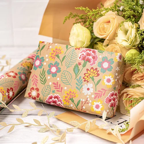 Miniatura 8 de RUSPEPA Rollo de papel de regalo de estraza – Mini rollo – Diseño de clavel ideal para el día de la madre, cumpleaños, fiesta, aniversario – 17