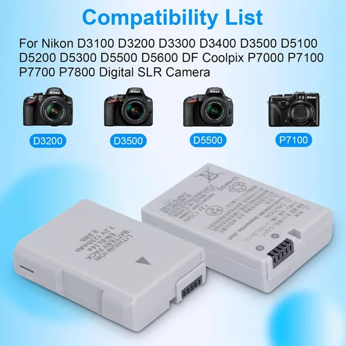 Miniatura 2 de EN-EL14 EN-EL14A - Batería de 1230 mAh con cargador rápido MH 24 para Nikon D3100 D3200 D3300 D3400 D3500 D5100 D5200 D5300 D5500 D5600 P7 000