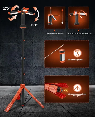 Miniatura 3 de Saker Luz de campamento portátil con soporte de 73.2 pulgadas, luz de trabajo recargable de 800/3200 lúmenes, 4000/6500 K, linterna de emergencia