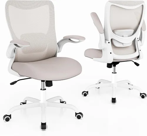Miniatura 6 de MUXX.STIL Silla de oficina, silla de escritorio ergonómica con soporte lumbar ajustable y reposabrazos abatibles, silla de computadora de malla Caqui