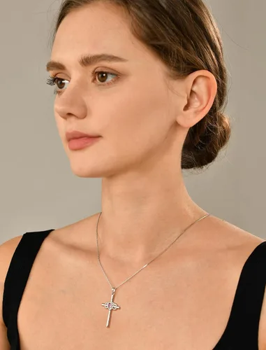 Miniatura 2 de YL Collar de cruz de plata de ley con colgante de crucifijo de corazón infinito para mujer