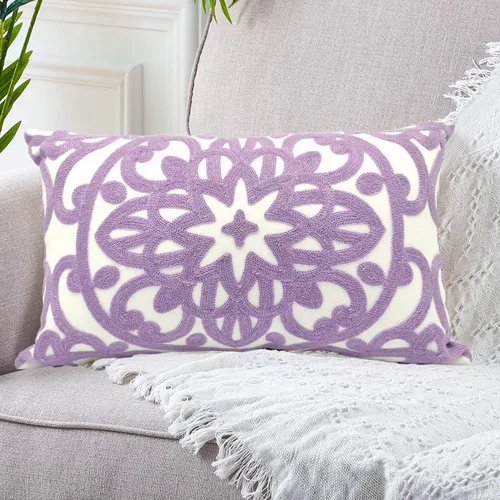 Miniatura 60 de Alysheer - Funda de almohada lumbar decorativa bordada 12" x 20", patrón de bordado clásico Boho Mandala, funda de cojín rectangular de algodón