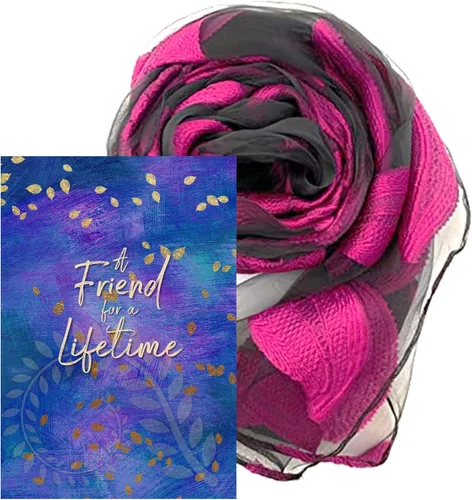 Smiling Wisdom - NUEVO - Amistad - Reason Season Lifetime Friend Tarjeta de felicitación y bufanda Set de regalo - Best Friend Women BFF (Fuchsia)