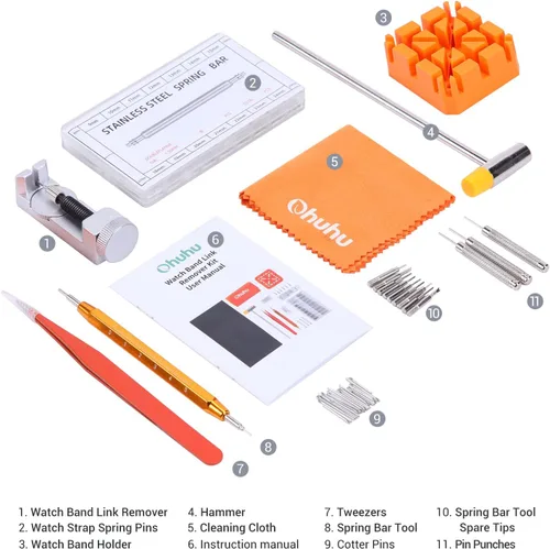 Miniatura 6 de Kit de herramientas de extracción de eslabones de reloj kit de reparación de relojes Ohuhuhu herramienta de barra de resorte kit de herramientas