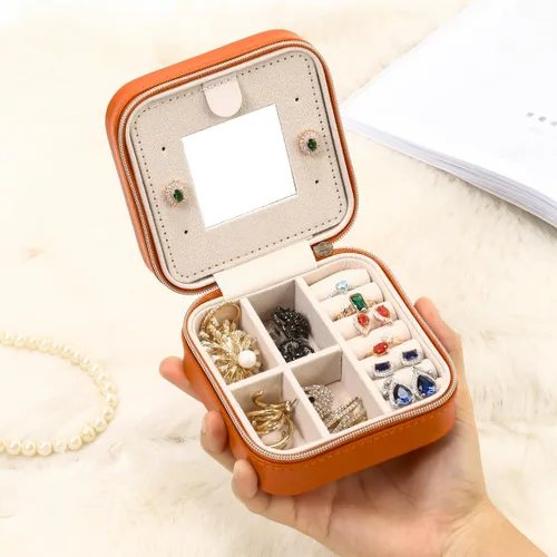Miniatura 2 de Estuche de viaje para joyas con espejo, pequeño organizador de joyas de viaje, caja de joyería portátil, mini organizador de viaje, caja