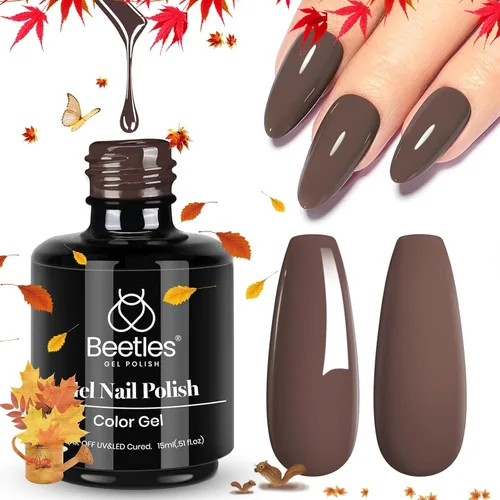 Miniatura 10 de Beetles - Esmalte de uñas de gel marrón – 0.5 onzas líquidas de esmalte de gel marrón oscuro, lámpara LED UV para uñas, regalo de manicura para I