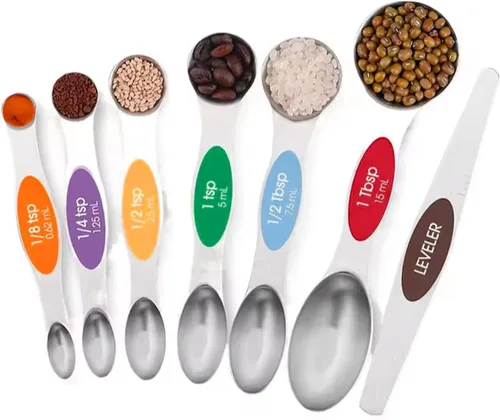 Miniatura 6 de Juego de 7 cucharas medidoras magnéticas de acero inoxidable con nivelador, cucharada apilable para hornear y cocinar, accesorios de cocina