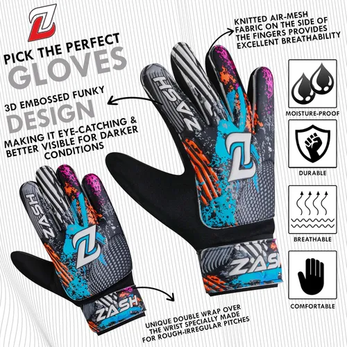 Miniatura 3 de ZASH Guantes de Portero Premium para Niños y Jóvenes y Adultos, Guantes de Portero de Fútbol con Doble Protección de Muñeca y Palma de Látex