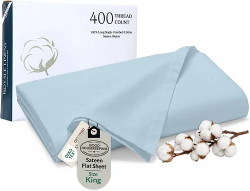 Miniatura 45 de Royale Linens Sábana Plana de Algodón Peinado de Fibra Larga 100% de 300 Hilos - Súper Suave - Sábanas Superiores - Sábana Plana Queen Vendida por