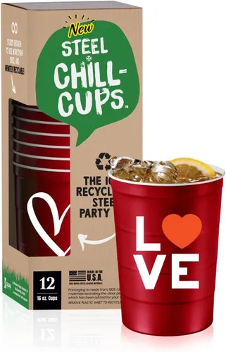 Miniatura 16 de Steel Chill Cups Party Cup America the Beautiful Design para bebidas frías, duradero, desechable, reciclable, fabricado en Estados Unidos, gris, 12