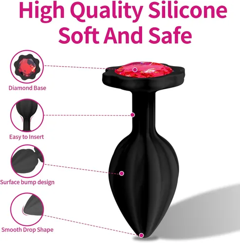 Miniatura 4 de Juguetes sexuales para adultos, 3 piezas de tapones anales de silicona con joyería, kit de entrenamiento anal, juguetes sexuales para juegos, tapón