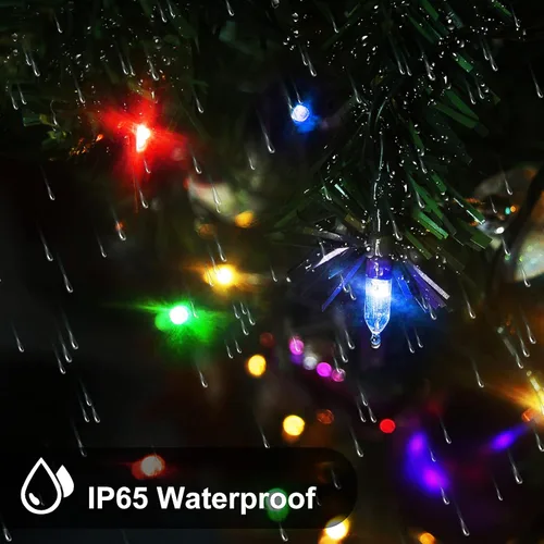 Miniatura 6 de ASENEK Tira de luces LED de Navidad, 33 pies, 100 luces LED para exteriores con temporizador y 8 modos, 3AA funciona con pilas, impermeable