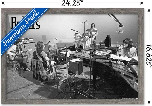 Miniatura 3 de The Beatles - Póster de pared de Let It Be Studio, 22.4 pulgadas de largo x 14.7 pulgadas de ancho, versión enmarcada de madera de granero