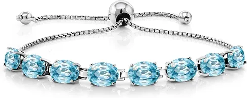 Miniatura 50 de Gem Stone King Pulsera de plata de ley 925 con piedra natal ovalada de 0.276 x 0.197 in para mujer, totalmente ajustable hasta 9 pulgadas