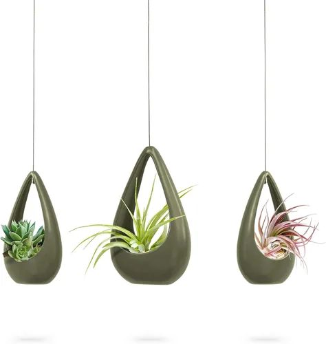 23 Bees, Soporte colgante para plantas de aire, maceta de cerámica con colgador verde, contenedor pequeño flotante para suculentas, soportes para