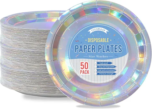 Miniatura 15 de Platos de Papel Desechables Negros, 50 Unidades Platos de Postre para Pastel de 7 Pulgadas a Granel para Suministros de Fiesta, Platos de Fiesta