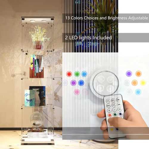 Miniatura 2 de Vitrina de cristal con luces y cerradura, vitrina Curio de 4 niveles con puerta de cristal, escaparate de pie para sala de estar, dormitorio, Blanco