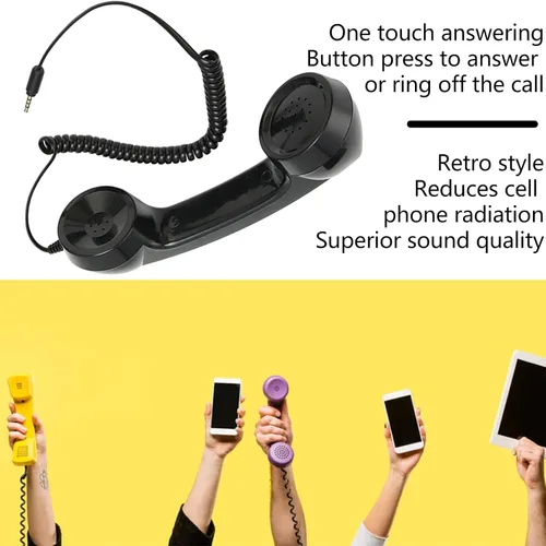 Miniatura 2 de Auricular de teléfono retro de 0.138 in, receptores de radiación con control de volumen, auriculares universales antiguos de 9 pies con sonido