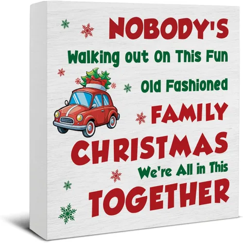 Miniatura 20 de Divertida decoración de Navidad, decoraciones navideñas para interiores, deseos de bastón de caramelo y besos de muérdago, letrero de madera rústico