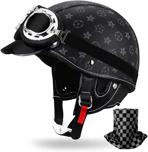 Miniatura 8 de Casco de motocicleta estilo alemán estilo retro medio casco de cuero medio abierto - aprobado por DOT para hombres y mujeres vintage motocicleta