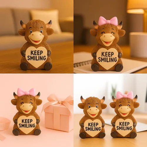 Miniatura 4 de iStatue Paquete de 2 figuras de resina de vaca Highland de 3.6 pulgadas – Lindo regalo Sigue Sonriendo para Navidad, día de San Valentín