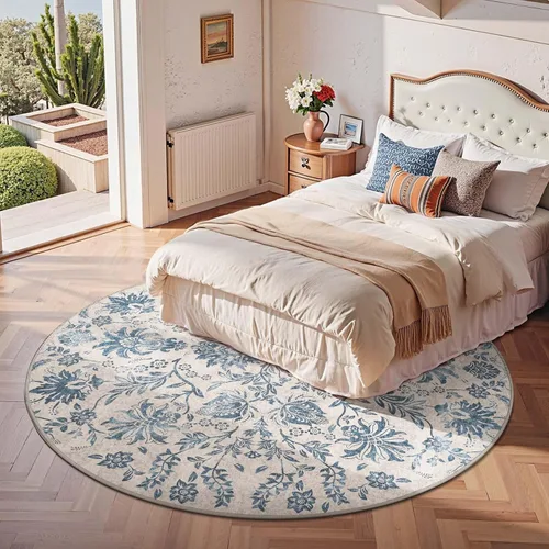 Miniatura 324 de jinchan Lima - Alfombra simétrica floral geométrica lavable, alfombra de entrada de medio círculo de 2 x 3, alfombra de media luna, suave y Azul