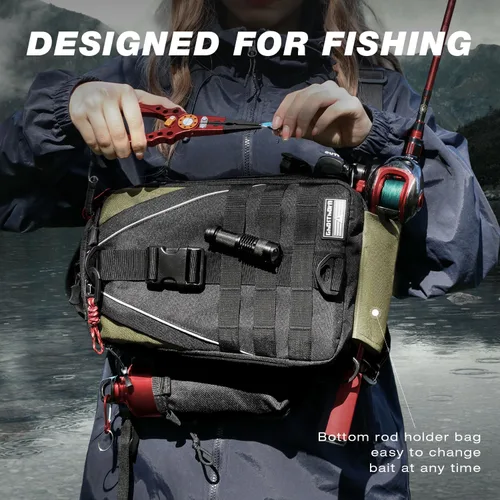 Miniatura 5 de Mochila de Pesca Ghosthorn con Bolsa de Aparejos y Bandolera - Mochila con Soporte para Caña - Caja de Aparejos Ligera para Regalos de Pesca