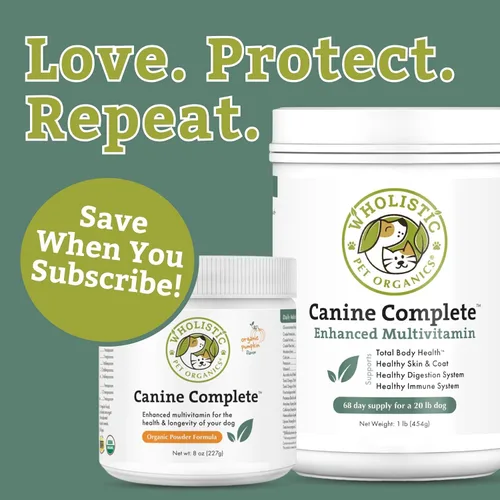 Miniatura 10 de Wholistic Pet Organics Canine Complete - Polvo multivitamínico para perros, 1 libra, vitaminas diarias para perros y suplementos para alimentos
