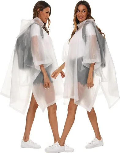 Miniatura 42 de Paquete de 2 ponchos de lluvia para adultos, reutilizables, impermeables, de supervivencia, emergencia, resistente, con capucha con cordón