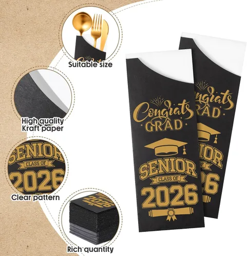Miniatura 3 de Ireer 100 bolsas de papel para cubiertos de papel, fundas para utensilios de cocina para fiesta de graduación, decoración de mesa de centro de mesa