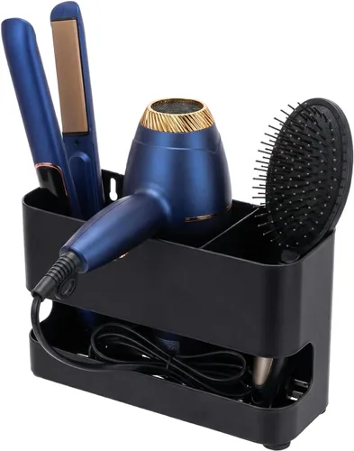Miniatura 6 de Organizador de herramientas para el cabello MyGift con 2 ranuras, soporte negro de metal para rizador de pelo, organizador de accesorios de salón