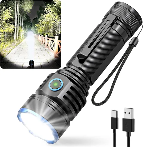 RECHOO Linterna recargable, 1 paquete, linternas recargables superbrillantes de alto lúmenes, 3 modos de iluminación ajustables con 7 linterna LED