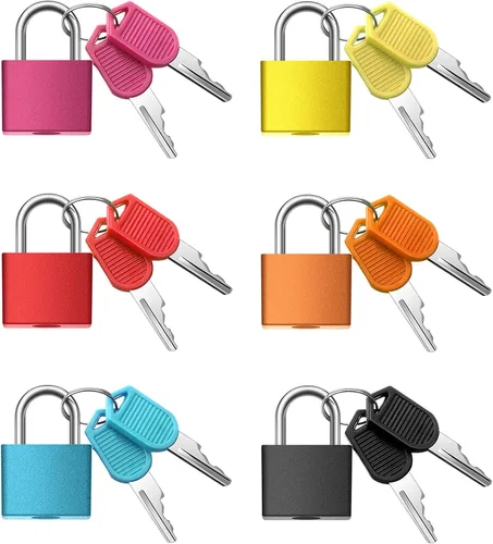 Miniatura 7 de 10 cerraduras para maleta de 1.25 pulgadas con llaves, candado multicolor con llave, candado de metal pequeño para equipaje, candados con llave