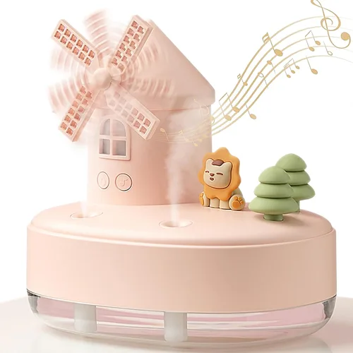 Humidificadores ultrasónicos para dormitorio y oficina, humidificador de niebla fría con caja de música, humidificador de viento giratorio para bebé