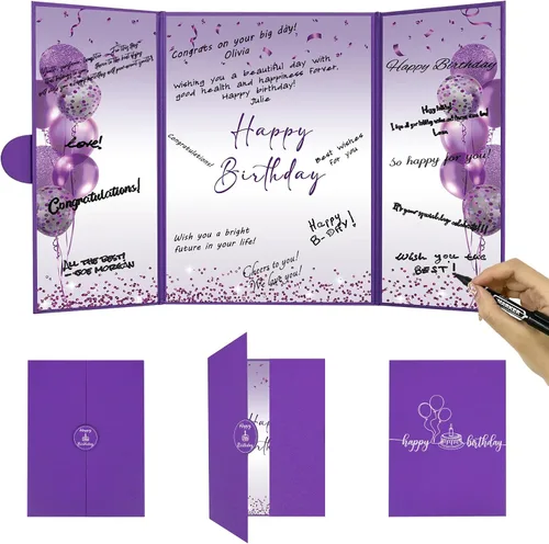 Miniatura 13 de DARUNAXY Decoraciones de Fiesta de Cumpleaños Negro Dorado, Libro de Visitas Alternativo Jumbo Feliz Cumpleaños para Hombres Mujeres Brindis por 30