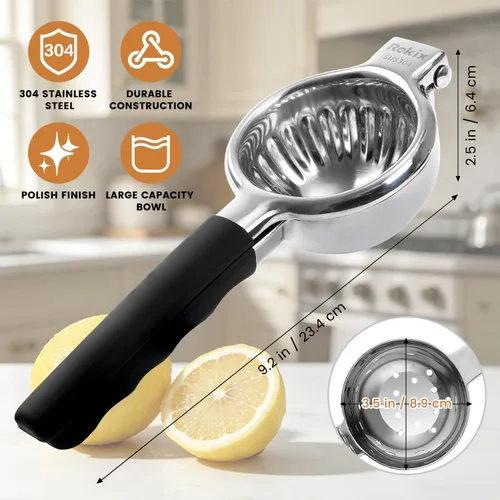 Miniatura 2 de Rekix Exprimidor de limón de acero inoxidable, exprimidor de limón de extracción máxima, exprimidor de naranja extragrande, exprimidor manual