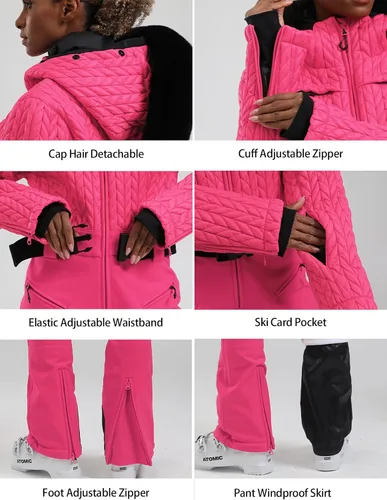 Miniatura 100 de GSOU SNOW Traje de esquí para mujer, traje de nieve delgado de una pieza, chaqueta de nieve, impermeable, resistente al viento, deportes al aire