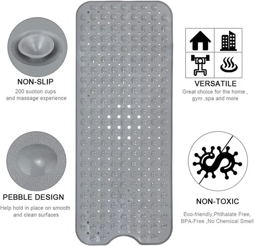 Miniatura 5 de YINENN Tapete de ducha para bañera de 40 x 16 pulgadas, antideslizante y extragrande, tapete para bañera con ventosas, lavable a máquina, con Gris