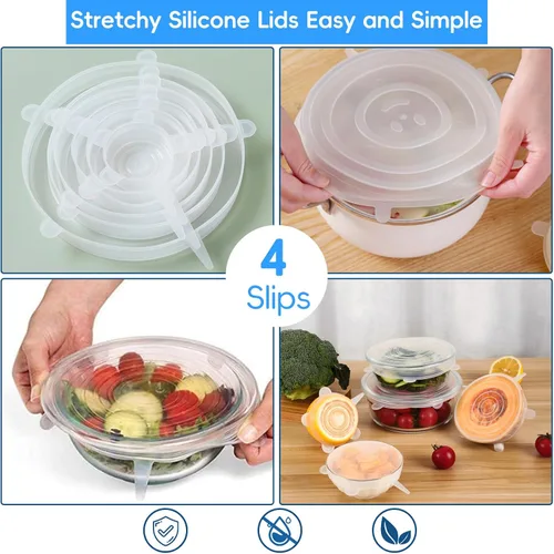 Miniatura 4 de 12 tapas elásticas de silicona para almacenamiento de alimentos, 6 especificaciones de cubierta de tazón de silicona reutilizable, adecuadas