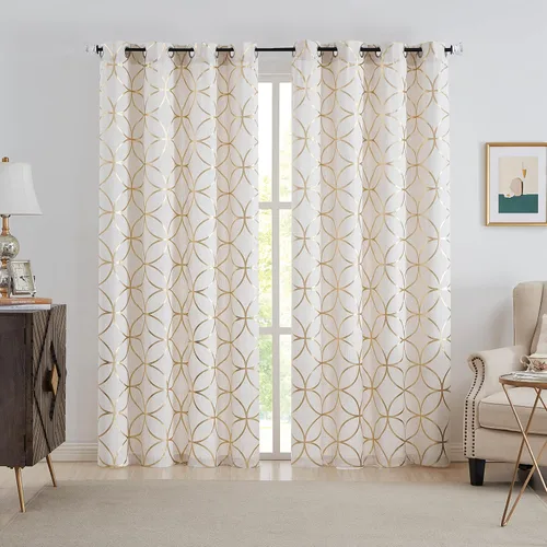 Miniatura 13 de SXZJTEX Cortinas de lino dorado para sala de estar, cortinas bohemias étnicas tribales geométricas celestiales con filtro de luz de 63 pulgadas