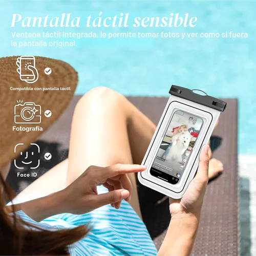 Miniatura 7 de Bolsa impermeable para teléfono – Paquete de 2 fundas flotantes impermeables IP68, bolsa seca para crucero en la playa 2026 con cordón ajustable