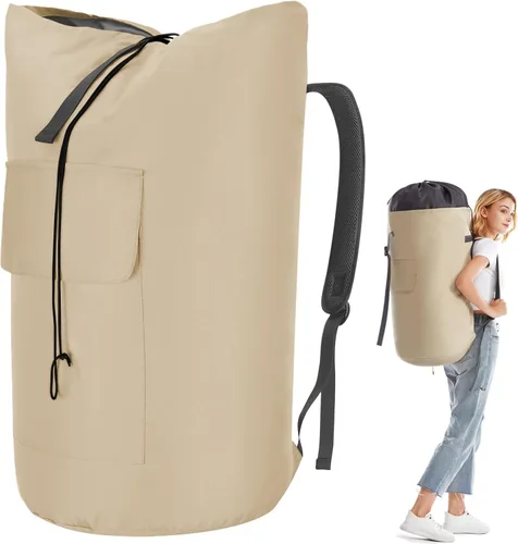 Miniatura 11 de Mochila para lavandería, 115L, resistente, extra grande, bolsa de ropa sucia con correas para el hombro, bolsa de ropa sucia con cierre de cordón