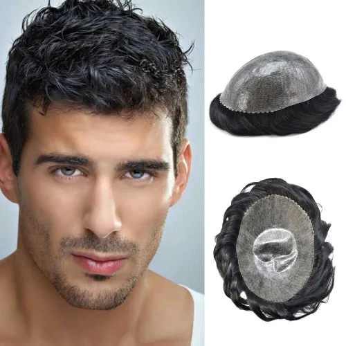 Miniatura 178 de Toupee for Men Hair Piece Real Human Hair Full Poly Skin Mens Toupee Mens Hair System Injected PU Hair System Invisible Hairpiece for