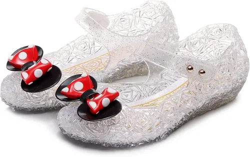 Miniatura 7 de OMGard Zapatos de gelatina para niñas, sandalias de cumpleaños de princesa de reina de la nieve para niñas pequeñas, sandalias azules con purpurina
