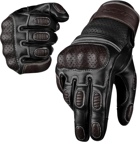 Miniatura 13 de J.A.G. Guantes de motocicleta – Guantes de motocicleta perforados de cuero premium para hombres con protección de nudillos Guantes de motocicleta